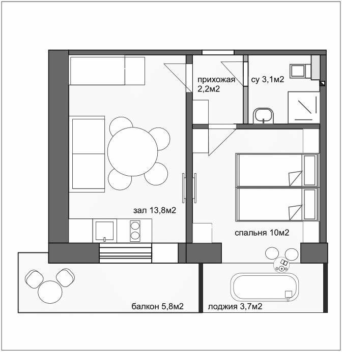Планировка однокомнатная 16.4 м² в ЖК «Esenin Collection by Grace Group 4*», корпус 1