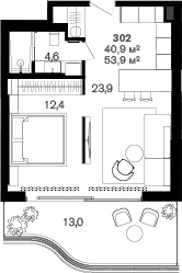 Планировка Студии 53.9 м² в ЖК «Benefit Sea Breeze Sochi», корпус 1