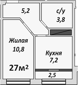 Планировка однокомнатная 29.5 м² в ЖК «Европейский», корпус 7