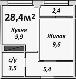 Планировка однокомнатная 30.8 м² в ЖК «Европейский», корпус 7