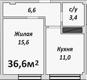 Планировка однокомнатная 36.7 м² в ЖК «Европейский», корпус 5