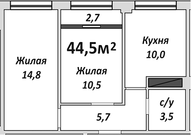 Планировка двухкомнатная 47.2 м² в ЖК «Европейский», корпус 7