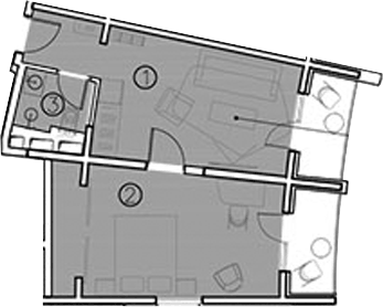 Планировка двухкомнатная 45.1 м² в ЖК «ГК Livingston Grand Resort&Spa», корпус 1
