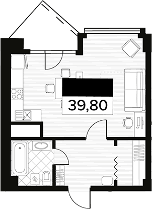 Планировка свободная планировка 39.8 м² в ЖК «Горизонт. AVA Сочи», корпус 5