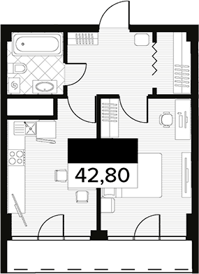Планировка свободная планировка 42.8 м² в ЖК «Горизонт. AVA Сочи», корпус 1