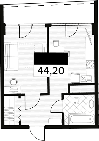 Планировка свободная планировка 44.2 м² в ЖК «Горизонт. AVA Сочи», корпус 10