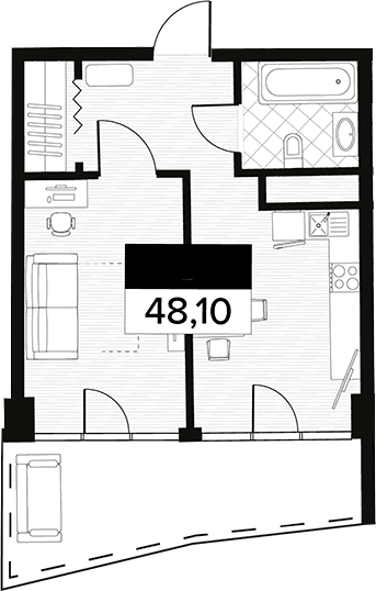 Планировка свободная планировка 48.1 м² в ЖК «Горизонт. AVA Сочи», корпус 10