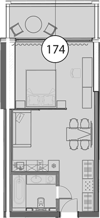 Планировка Студии 48.6 м² в ЖК «Гостиничный комплекс Поляна Пик», корпус 1