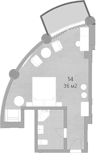 Планировка Студии 36 м² в ЖК «Грейс Лазурь», корпус 1