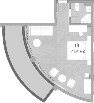 Планировка Студии 41.4 м² в ЖК «Грейс Лазурь», корпус 1