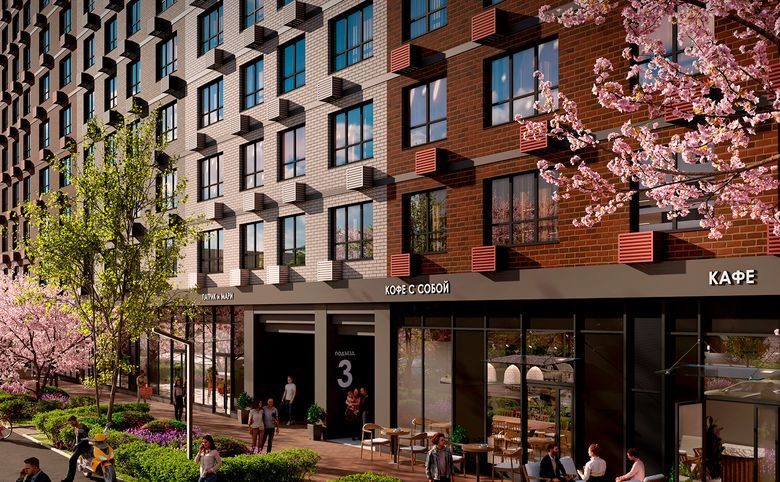 Грин Эппл — Коммерция на первом этаже корпуса — кафе и магазины прямо у 