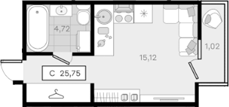 Планировка Студии 25.75 м² в ЖК «История 3», корпус 8