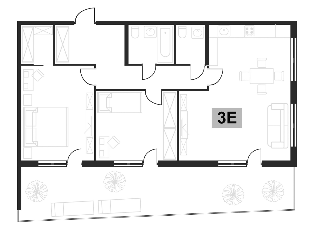 Планировка евротрёшка (3Е) 101.7 м² в ЖК «Клубная резиденция Европа», корпус Г