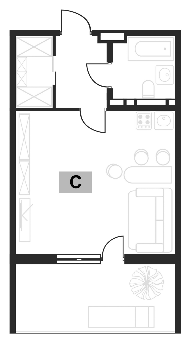 Планировка Студии 38.4 м² в ЖК «Клубная резиденция Европа», корпус В