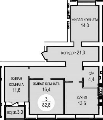 Планировка трёхкомнатная 81.1 м² в ЖК «Кубанская усадьба. ООО СЗ Кубанская усадьба», корпус 5