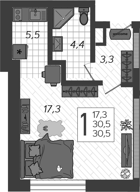 Планировка Студии 37.2 м² в ЖК «Летний», корпус 6