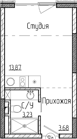 Планировка Студии 20.9 м² в ЖК «Лучезарный», корпус 9