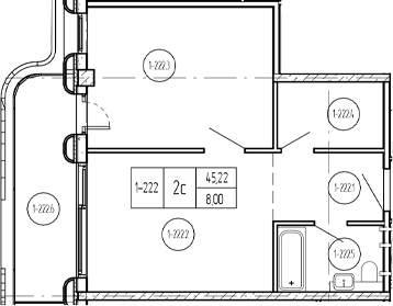 Планировка евродвушка (2Е) 53.16 м² в ЖК «Лучи», корпус 3 Азимут Резиденс