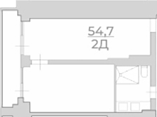 Планировка свободная планировка 54.7 м² в ЖК «Комплекс Luciano», корпус 1