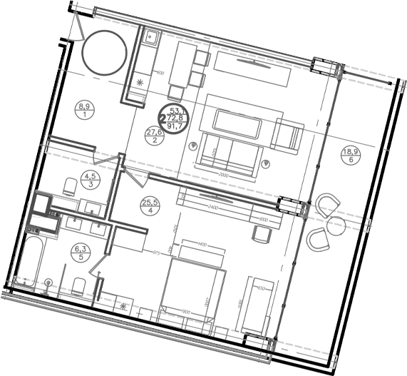 Планировка однокомнатная 90.2 м² в ЖК «Mandarin Garden Hotel», корпус 1