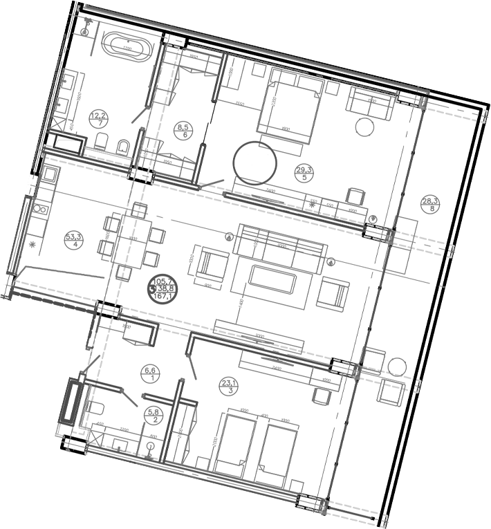 Планировка двухкомнатная 164.5 м² в ЖК «Mandarin Garden Hotel», корпус 1