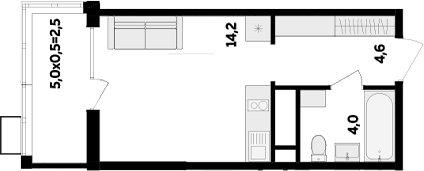 Планировка Студии 25.3 м² в ЖК «МегаСити», корпус 2.2