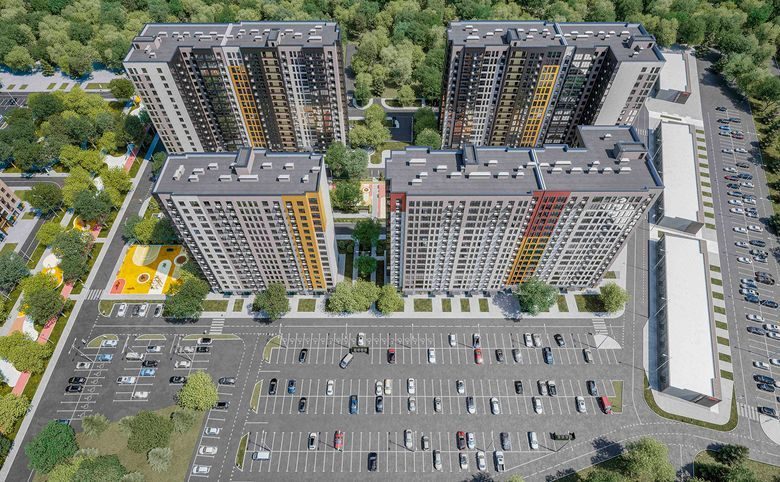 МегаСити — Вид сверху на закрытый двор между корпусами: машины остаются