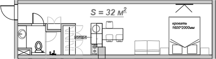 Планировка свободная планировка 32 м² в ЖК «Mirror 2», корпус 1