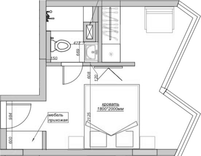 Планировка Студии 22.7 м² в ЖК «Mirror Family», корпус 3