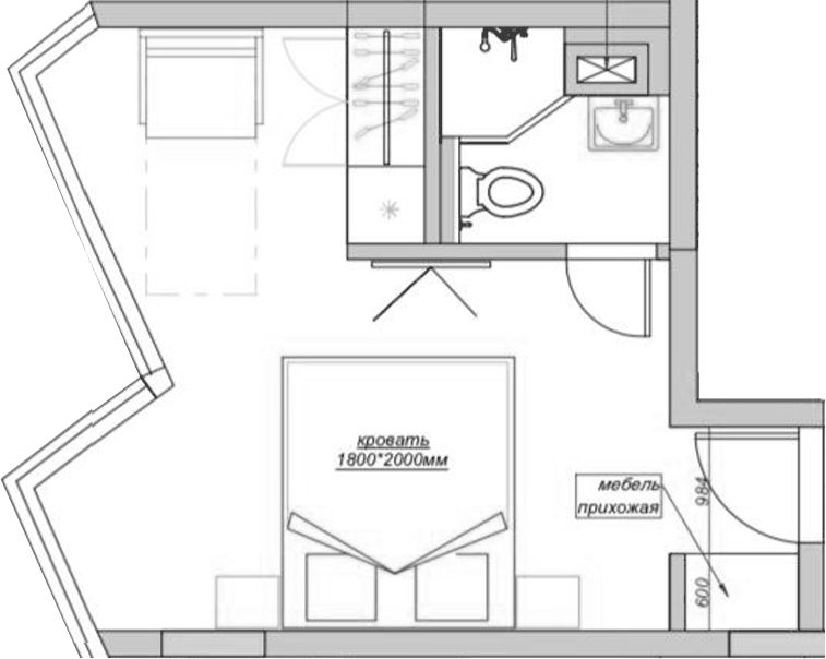 Планировка Студии 22.9 м² в ЖК «Mirror Family», корпус 3