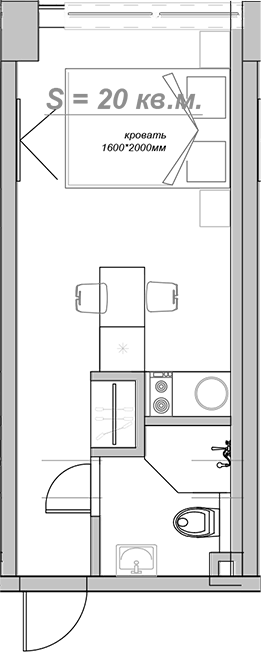 Планировка свободная планировка 19.4 м² в ЖК «Mirror», корпус 1