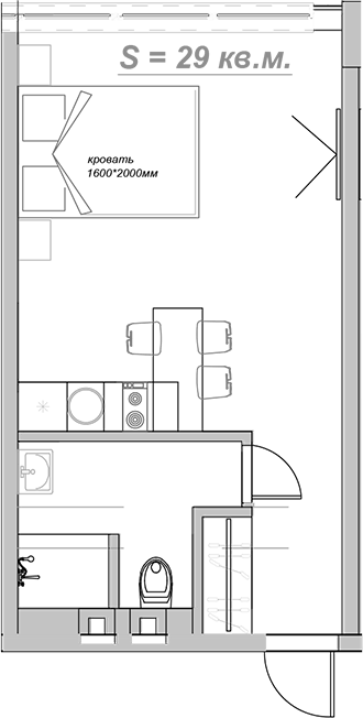 Планировка свободная планировка 30.1 м² в ЖК «Mirror», корпус 1