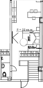 Планировка свободная планировка 33.5 м² в ЖК «Mirror», корпус 1