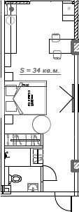 Планировка свободная планировка 34.3 м² в ЖК «Mirror», корпус 1