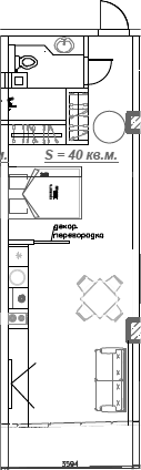 Планировка свободная планировка 40 м² в ЖК «Mirror», корпус 1