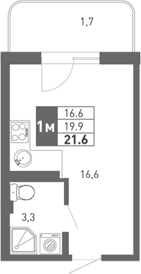 Планировка Студии 19.7 м² в ЖК «Монако», корпус 2