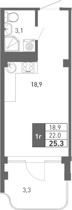 Планировка Студии 23.1 м² в ЖК «Монако», корпус 2