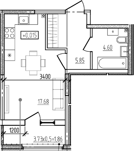 Планировка Студии 29.99 м² в ЖК «Моренуар», корпус 20