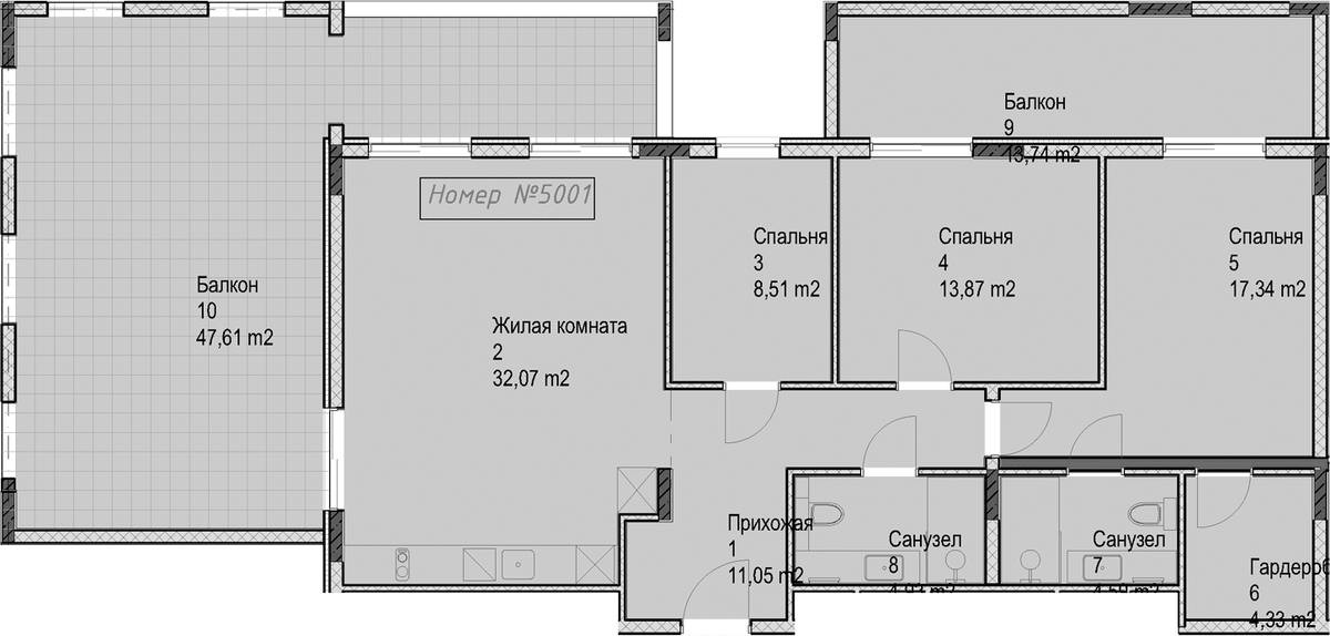 Планировка трёхкомнатная 158 м² в ЖК «Гостиничный комплекс Николай 1», корпус 1