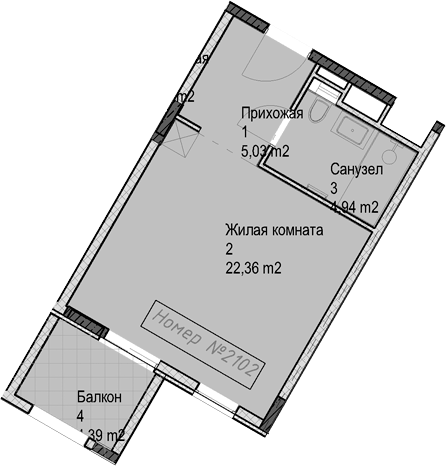 Планировка Студии 36.7 м² в ЖК «Гостиничный комплекс Николай 1», корпус 3
