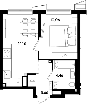 Планировка евродвушка (2Е) 32.31 м² в ЖК «Парк Победы 3», корпус 15