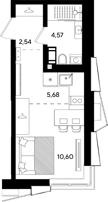 Планировка Студии 23.39 м² в ЖК «Парк Победы 3», корпус 14