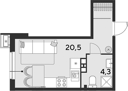 Планировка Студии 24.8 м² в ЖК «Парк Победы», корпус 1