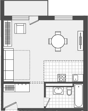 Планировка свободная планировка 43.8 м² в ЖК «Парк Утриш», корпус 1