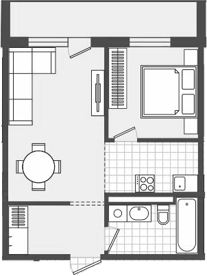 Планировка свободная планировка 46 м² в ЖК «Парк Утриш», корпус 1