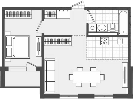 Планировка свободная планировка 50.8 м² в ЖК «Парк Утриш», корпус 1