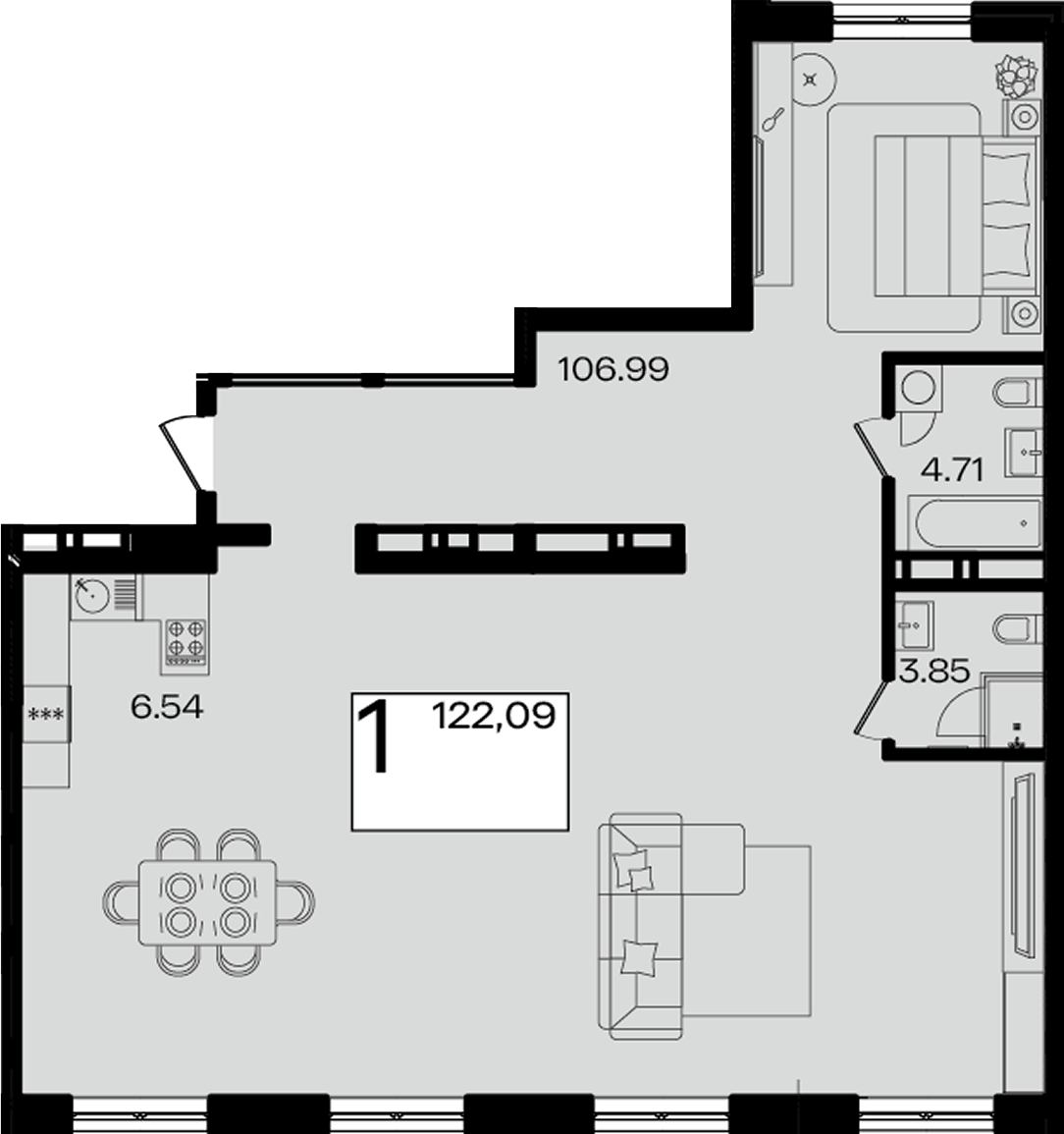 Планировка свободная планировка 120.96 м² в ЖК «Патрики», корпус 4.1
