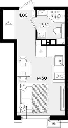Планировка Студии 21.8 м² в ЖК «Порто-Ново», корпус 10