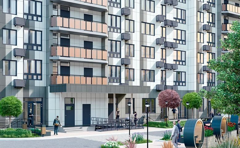 Прима — Двор и вход на уровне глаз: скамейки, зона отдыха, отдельные