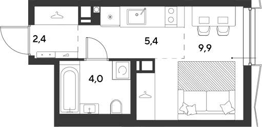 Планировка Студии 21.7 м² в ЖК «Ридз», корпус 3